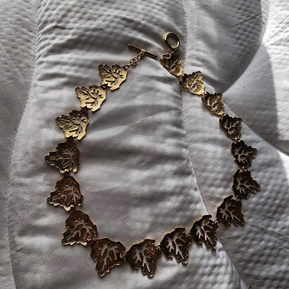 Gold Autumn Leaf Necklace - Picture 7 of 9